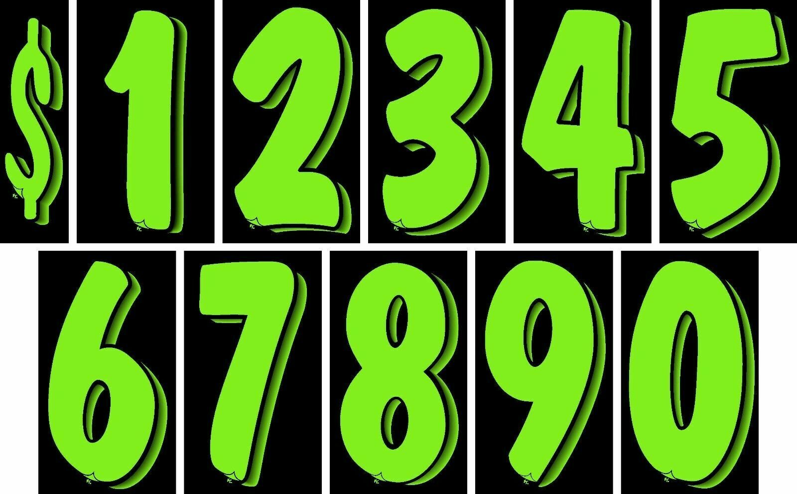 7 1/2 Inch Chartreuse Numbers Windshield Pricing Stickers Car Dealer You Pick