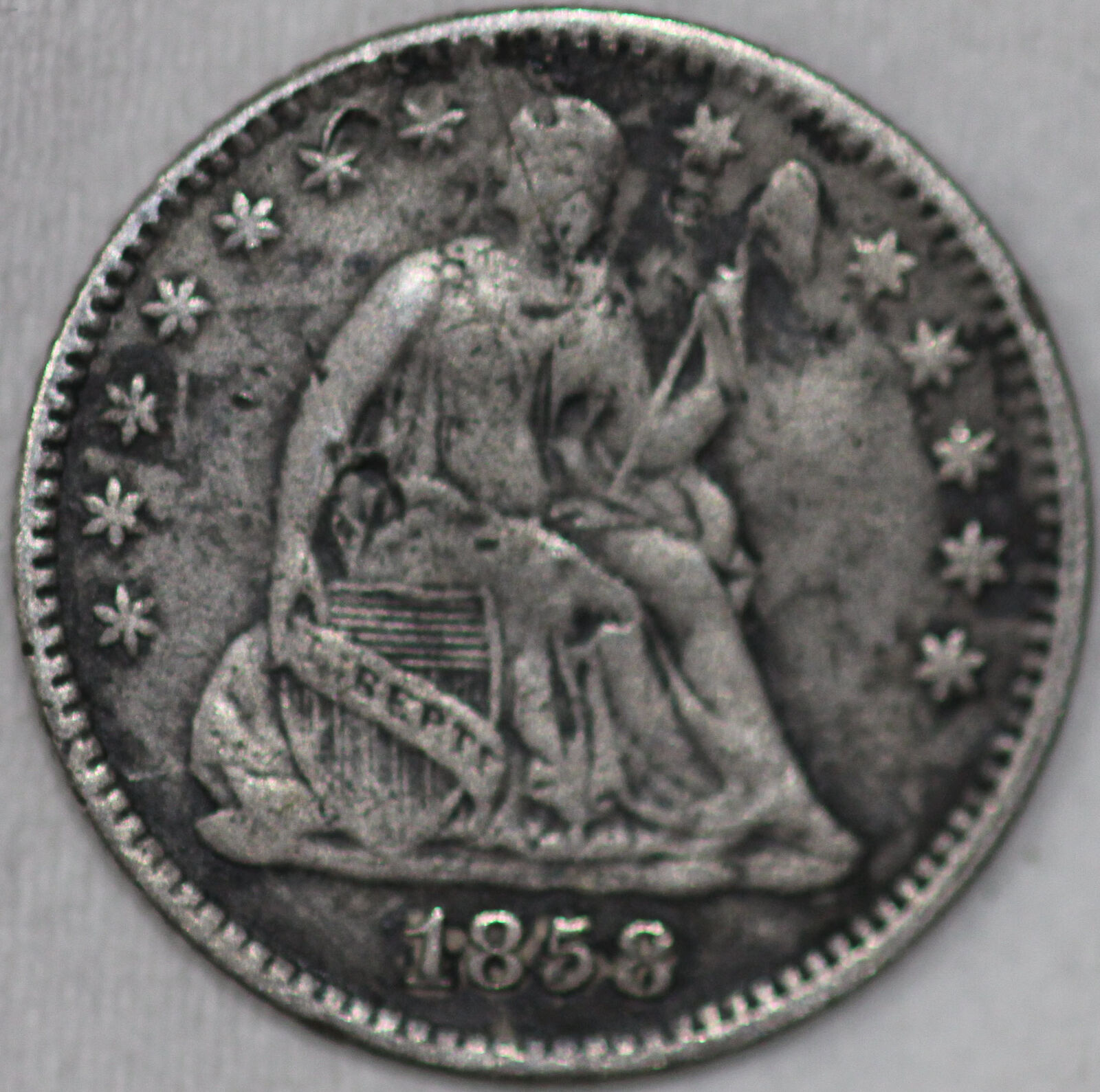 1858-P Seated Liberty Half Dime from the 1800's, Bent As Shown [SN01]