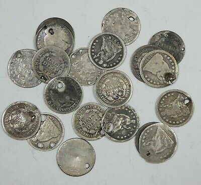 LOT x 20 Mixed Bust & Liberty Seated Half Dimes Silver 5-cents  ~ ALL HOLED