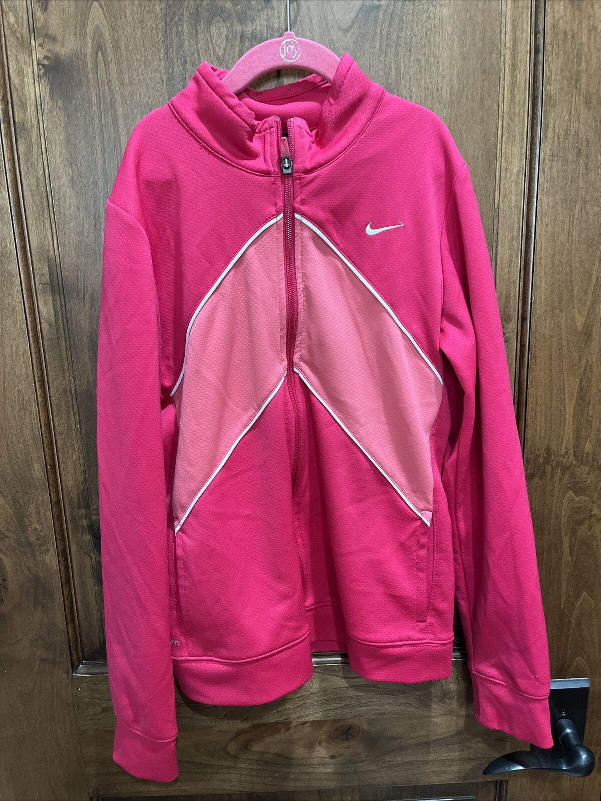 Nike,  Girls Long Sleeve Dri Fit Full Zip Track Jacket, Pink, Size Xl