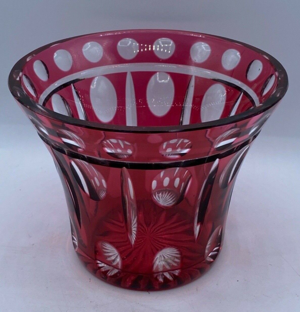 Ruby Red Cut To Clear Crystal Bowl Vase
