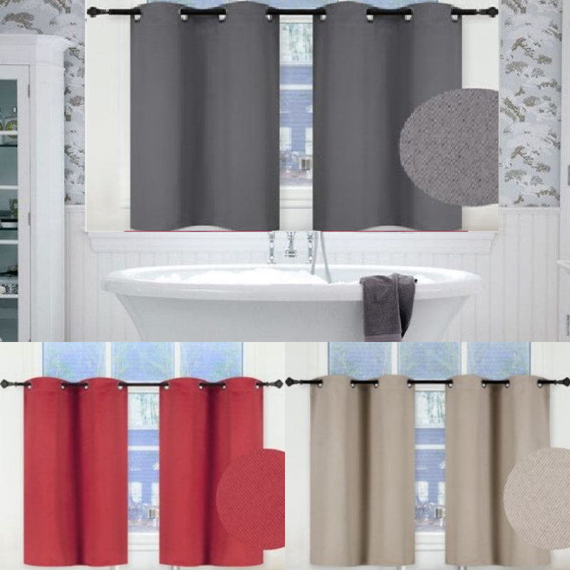 1 Set Short Length Thermal Window Bathroom Decor Curtain Chrome Grommets K30