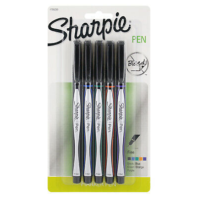 Sharpie Plastic Point Pens, 0.8mm, Fine Point, Assorted Core Colors, 5-Count