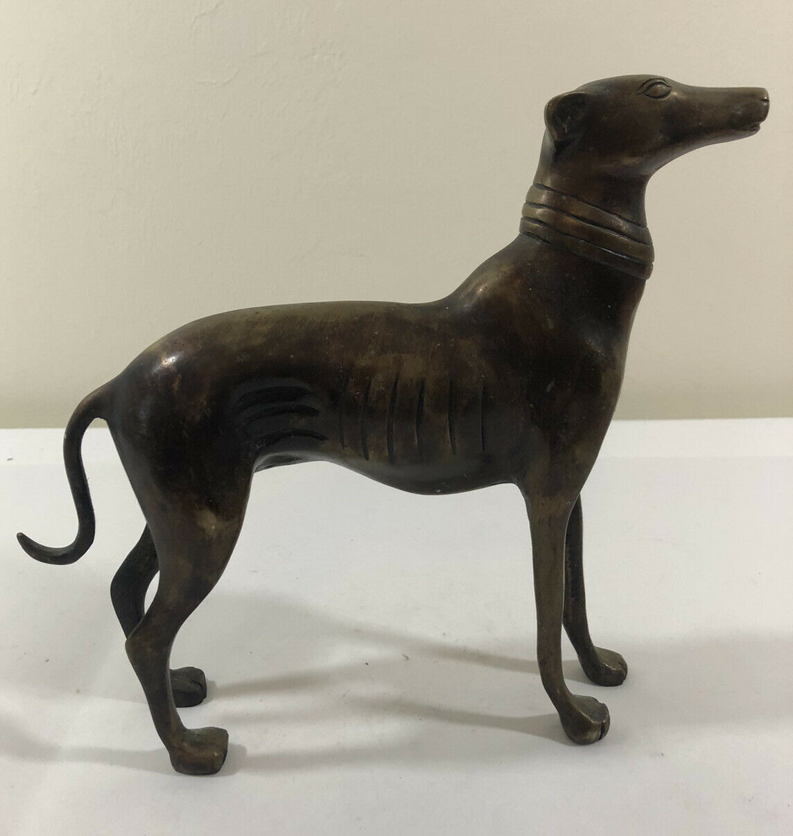 Vintage Bronze Greyhound Whippet Dog Statue Figurine Brass Metal