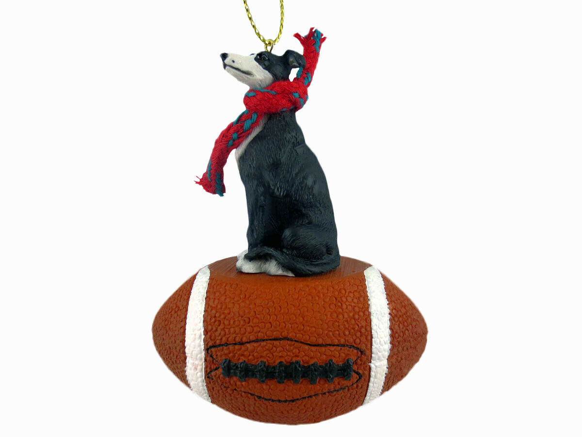 Greyhound Dog Black White Football Sports Figurine Ornament