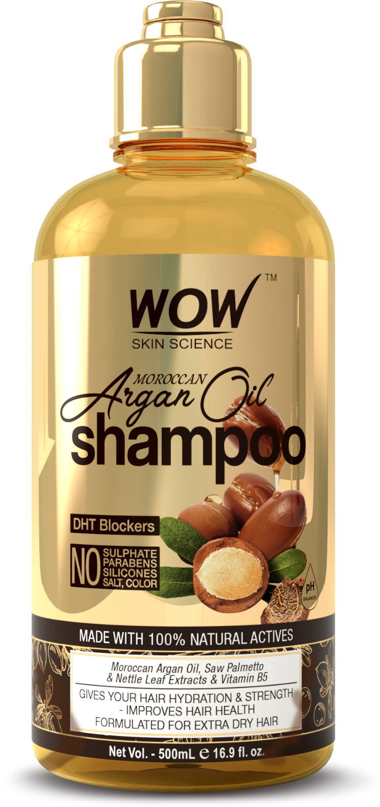 WOW Moroccan Argan Oil Shampoo - For Best Hair Growth Treatment - 16.9 fl oz.