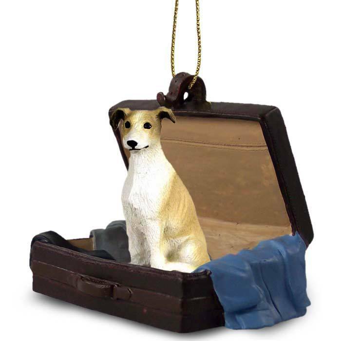 Greyhound Tan Traveling Companion Dog Figurine In Suit Case Ornament