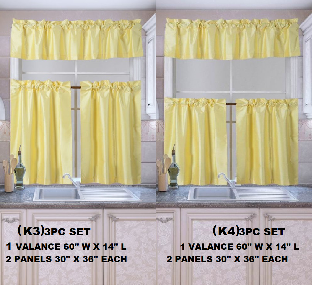 3pc Set Kitchen Window Curtain Valance Tier Sun Blocking 54" Wide 24" Or 36" L