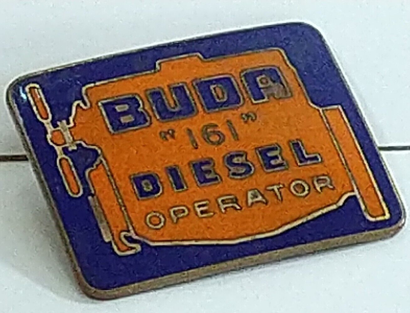 Buda 161 Diesel Operator Pin Enamel Badge Advertise Allis Chalmers 1920 Antique