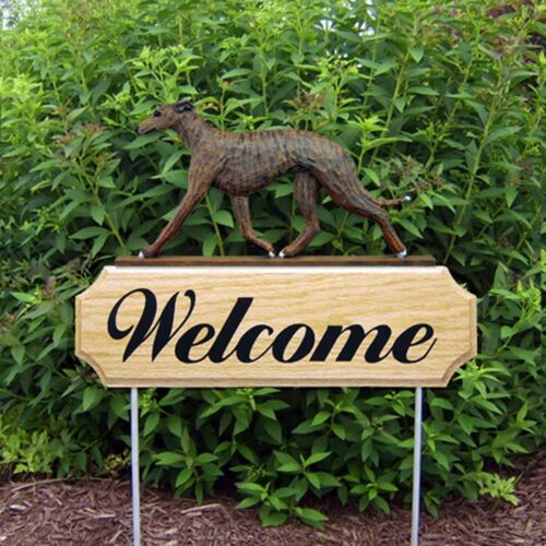 Greyhound Wood Welcome Outdoor Sign Brindle