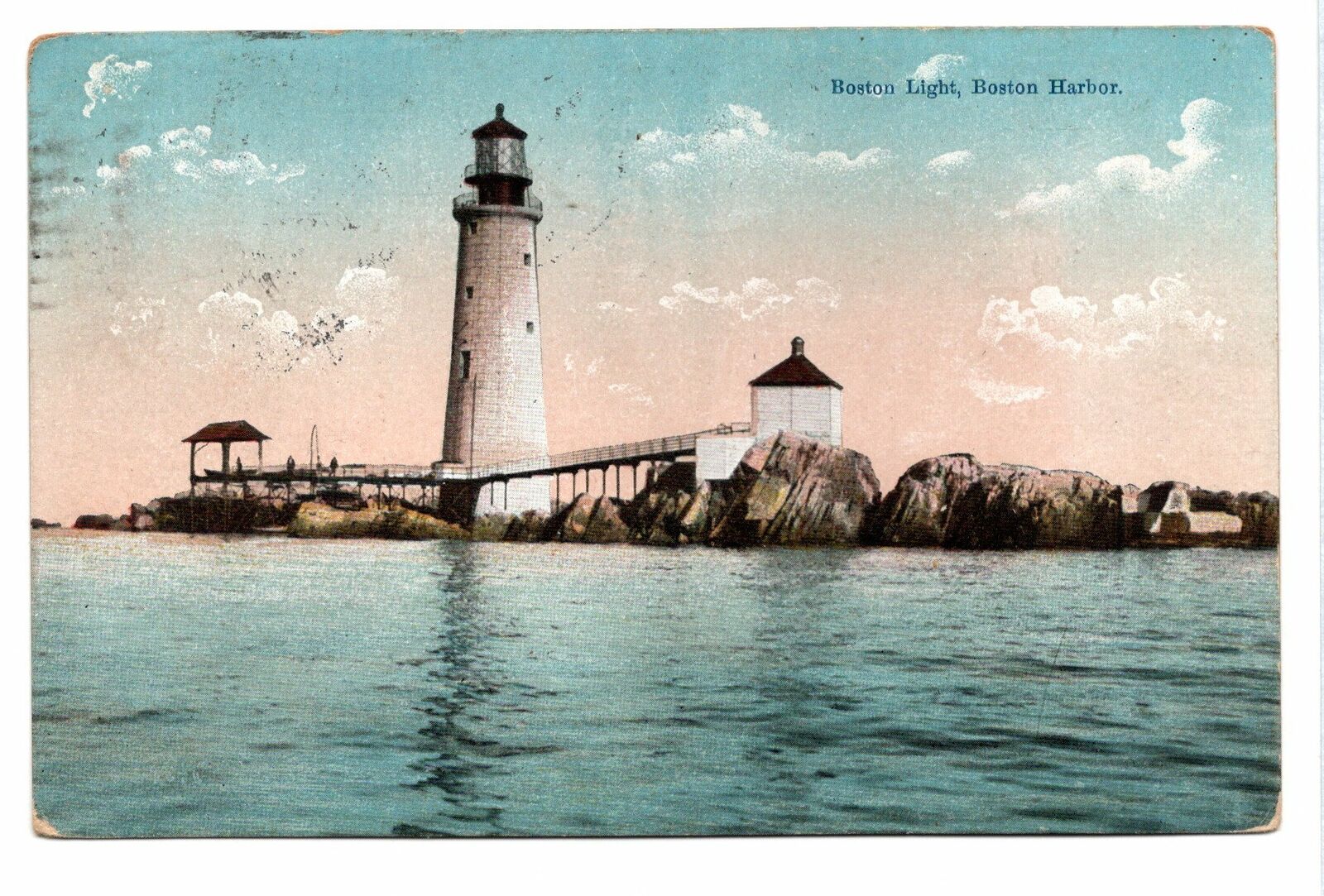 Boston Lighthouse, Boston Harbor Postcard Postmarked 1910