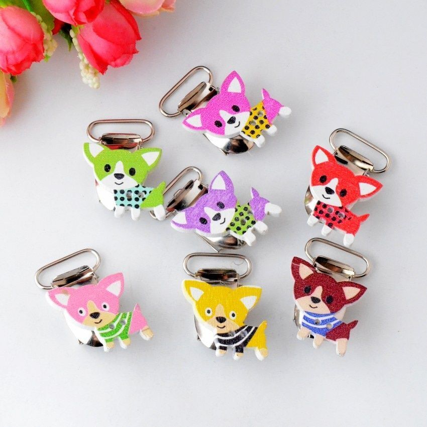 5pcs Cartoon Wood Clasp Mix Color Pacifier Clips Multifunctional Craft Accessory