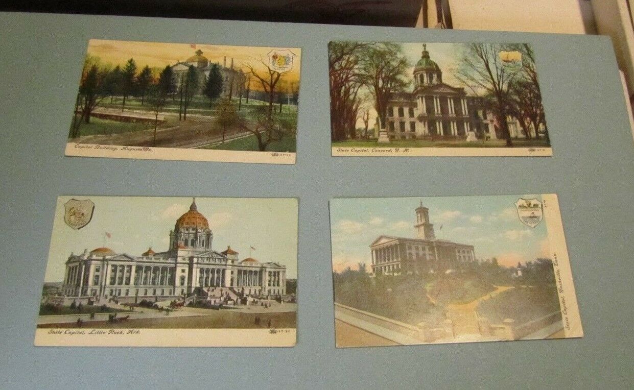 1910 State Capitol Building 4 Postcard Lot Maine Arkansas Tennessee Concord Nh