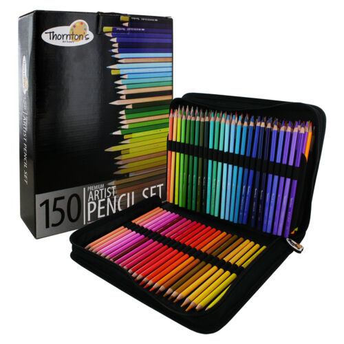 Thornton's Art Supply Soft Core 150 Piece Artist Grade Colored Pencils With Case