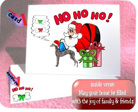 30 Greyhound Christmas Cards & Envelopes Laser 60 Pieces Santa Ho Ho Ho Design