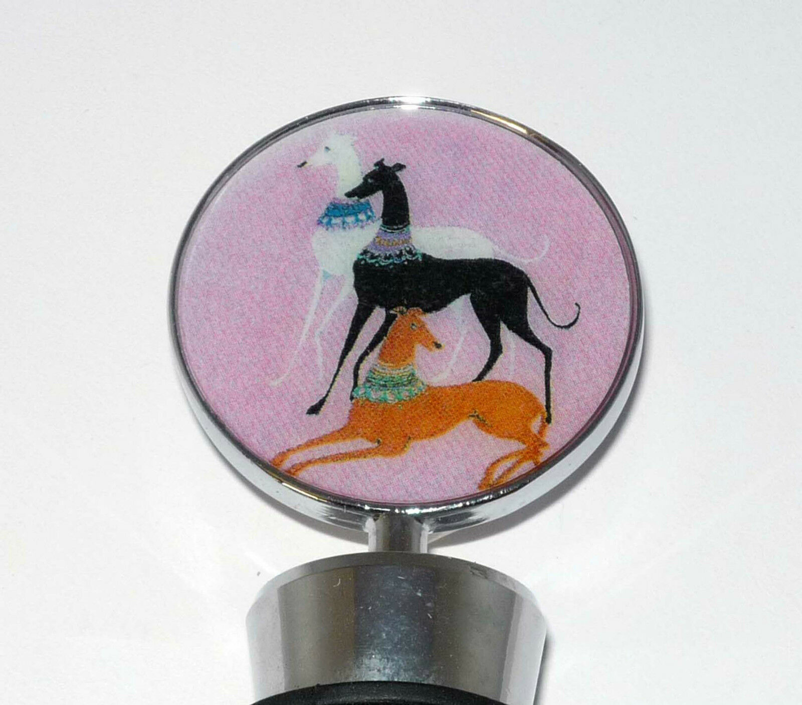 Greyhound Pink Deco Dogs Wine Bottle Stopper Whippet IG