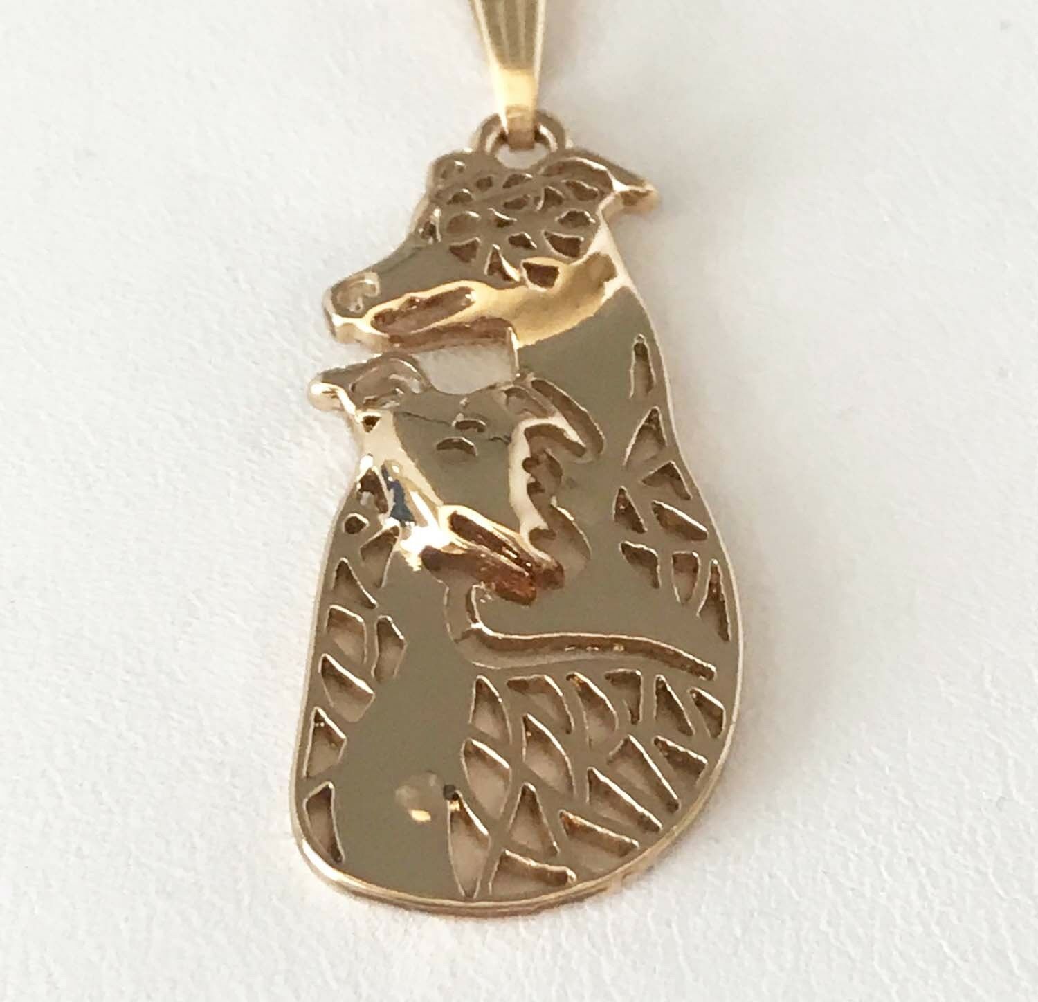 Gold Plated Pendant Necklace with Mom + Pup Greyhound or Whippet