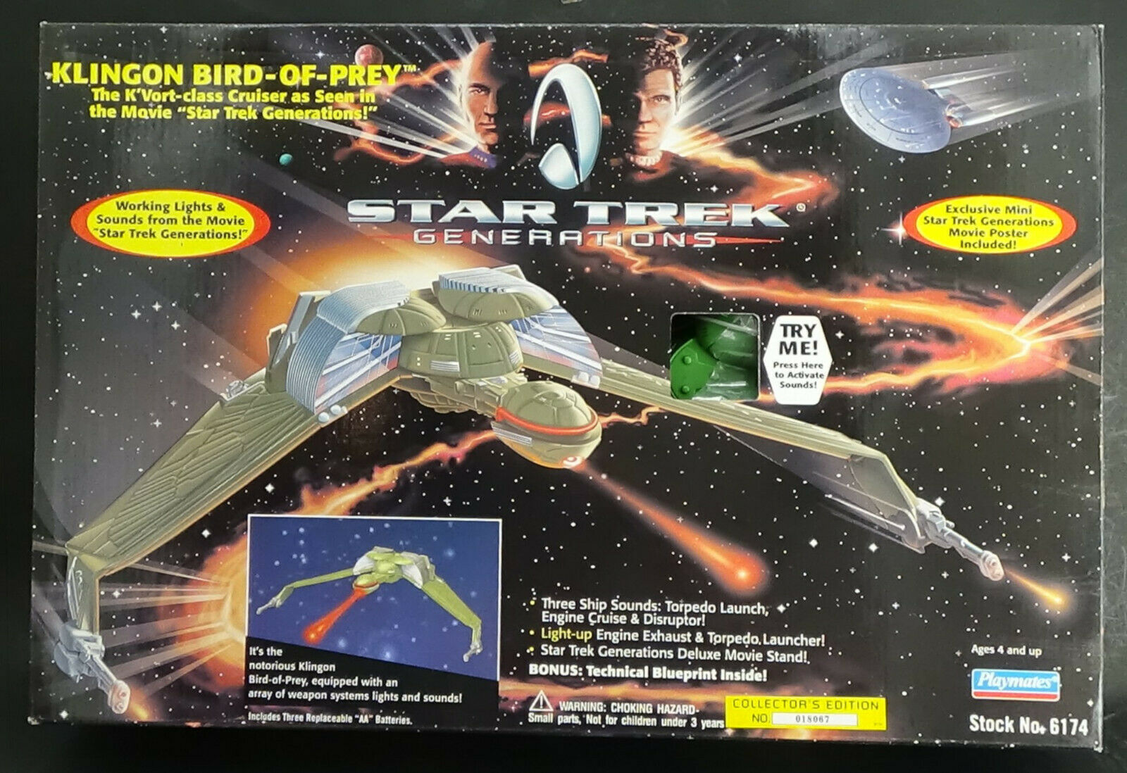 Tested Klingon Bird of Prey Generations Open Starship Star Trek Pla done MIB 94