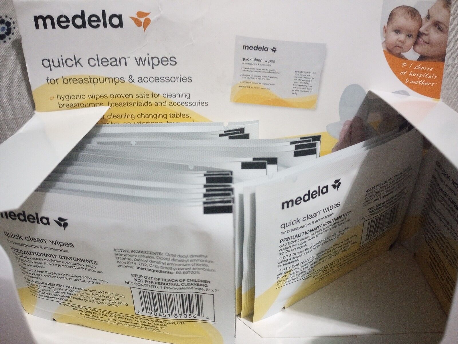 MEDELA -QUICK CLEAN WIPES For Breastpumps & Accessories 65 loose unopened wipes