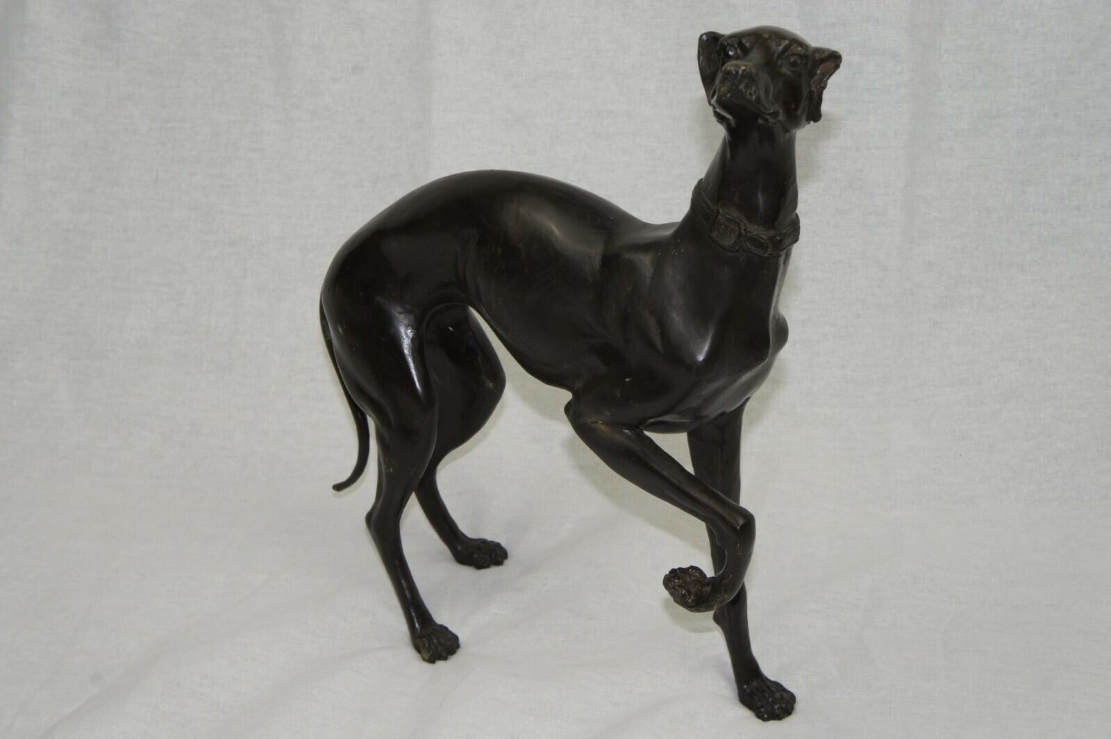 VTG THE WHIPPET WITH COLLAR GREYHOUND SOLID BRASS BRONZE FINISH SCULPTURE FIGURE