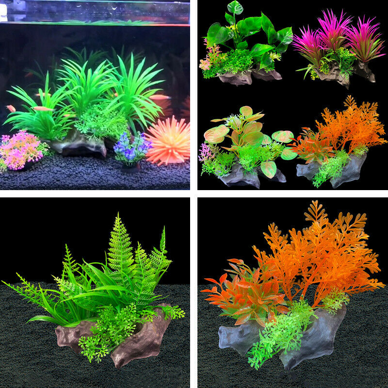 Artificial Plastic Plants Aquarium Decor + Base Water Grass for Fish Tank 13cm