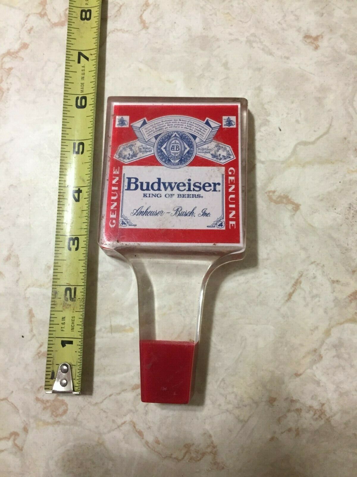 Vintage Beer Tap Handle Genuine Budweiser King Of Beers Acrylic
